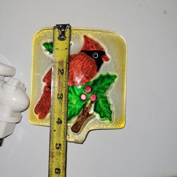Vtg Red Cardinal On A Branch Holly Glass Night Holiday - Picture 4 of 7